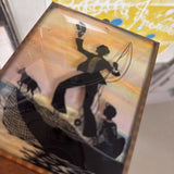Vtg Rounded Glass Reverse-Painted Fisherman in Boat Silhouette