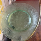 Green Glass Plate w Floral Design