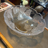 Floral Etched Glass Salad Bowl