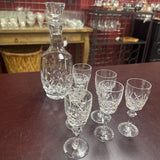 Crystal 10" Decanter w 6 Cordial Glasses