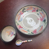 Pottery Serving Bowl, Small Bowl & Serving Spoon