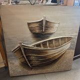 3D Wooden Boats on the Shore Canvas