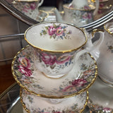 Autumn Roses Tea Set by Royal Albert China - 6 Teacups/3 sm plates/ platter/teapot