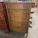 Tiger Oak Bow Front 5 Drawer Dresser