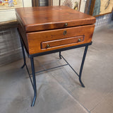 Amish Wooden Box Table w Wrought Iron Base