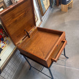 Amish Wooden Box Table w Wrought Iron Base
