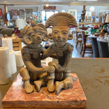South American Clay Couple on Marble Stand "as is"