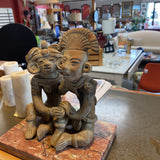South American Clay Couple on Marble Stand "as is"
