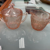 Jeannette Glass Cherry Blossom Sugar&Creamer