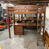 Wood Twin Loft Bed w/Desk and 2 Drawer Storage