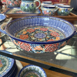 Polish Pottery Unikat Round Casserole Dish w Handles