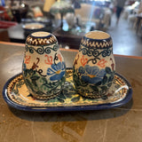 Polish Pottery Unikat Salt & Pepper w Tray