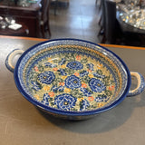 Polish Pottery Unikat Sm Round Casserole Dish w Handles