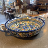 Polish Pottery Unikat Sm Round Casserole Dish w Handles