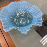 Hobnail Fenton Blue Ruffle Bowl