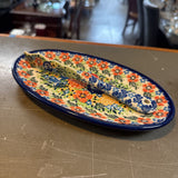 Polish Pottery Unikat Butter Plate w Knife