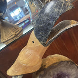 Hand Carved Stone Toucan Sculpture Perched on Nat. Amethyst Crystal Geode