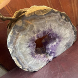 Hand Carved Stone Toucan Sculpture Perched on Nat. Amethyst Crystal Geode
