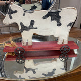 Vintage Style Wooden Cow on Rolling Platform