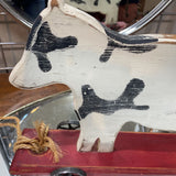 Vintage Style Wooden Cow on Rolling Platform