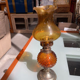 Vintage Hobnail Amber Glass Oil Lamp