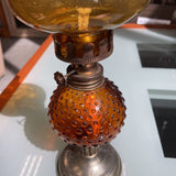 Vintage Hobnail Amber Glass Oil Lamp