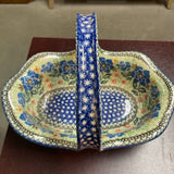 Polish Pottery Unikat Scalloped Basket w/Handle