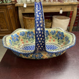 Polish Pottery Unikat Scalloped Basket w/Handle