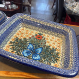 Polish Pottery Unikat Rect Baker w Butterfly