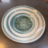 Striped Pottery Bowl w Textured Glass Center