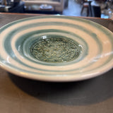 Striped Pottery Bowl w Textured Glass Center