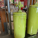 Tall Fleur-de-Lis Crackle Glaze Vase/Lidded Jar