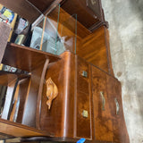 Vintage Wooden Vanity w/Round Mirror & Upholstered Bench