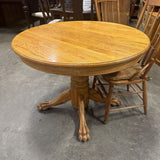 Ball & Claw Oak Round Dining Table w 18" Leaf