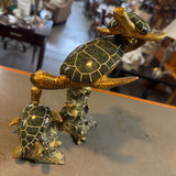 Triple Sea Turtles on Coral Reef Statue