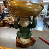 Vintage Majolica Monkey Holding Dish Bowl