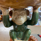 Vintage Majolica Monkey Holding Dish Bowl
