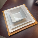 'Fortaluxe' Superwhite by Fortessa 8 place setting set + 4 Wood Chargers