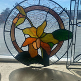 Round Stained Glass Flower Window Panel