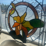 Round Stained Glass Flower Window Panel