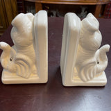 Vintage White Elephant Ceramic Bookends