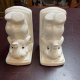 Vintage White Elephant Ceramic Bookends