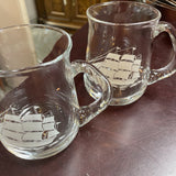 Vintage Glass Mug w/Etched Ship