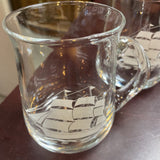 Vintage Glass Mug w/Etched Ship