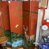 3 Panel Painted Screen of Woodland Scene