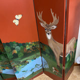 3 Panel Painted Screen of Woodland Scene