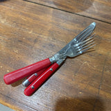 Red Handle Flatware - 2 Forks/1 Knife
