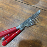 Red Handle Flatware - 2 Forks/1 Knife