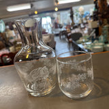 Floral Etched Bedside Water Carafe w Glass