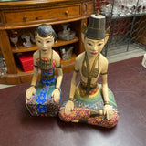 Set of 2 Handcarved Marriage Asian Figuriens
